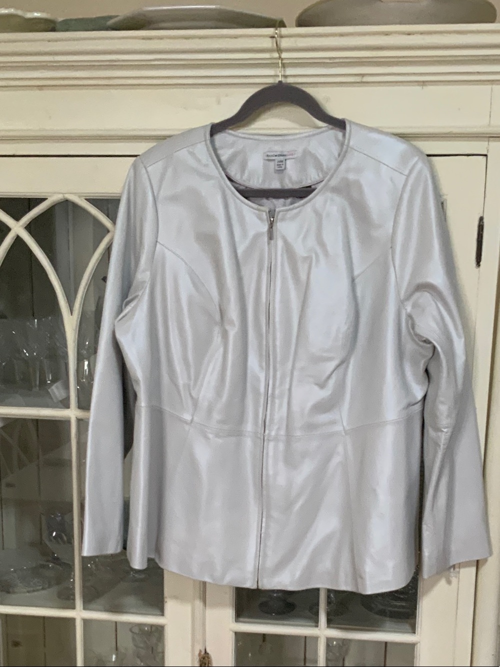 Isaac Mizrahi Silver real Leather Zip-Front Jacket